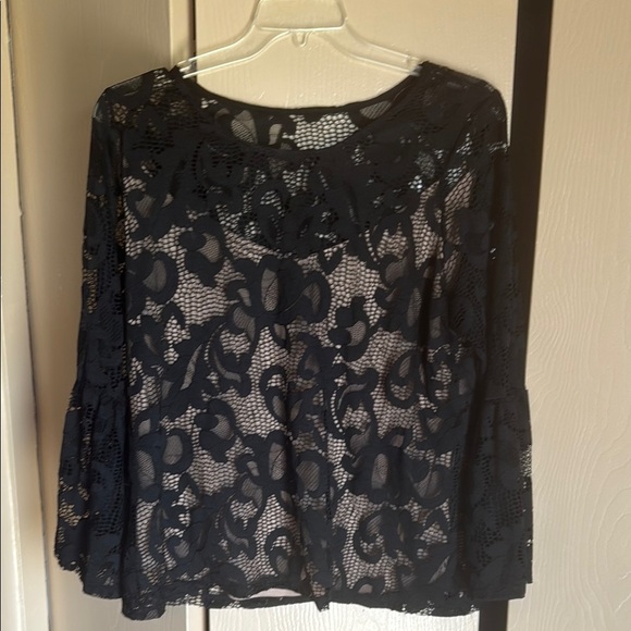 INC International Concepts Black Lace Sheer Blouse - Picture 1 of 3